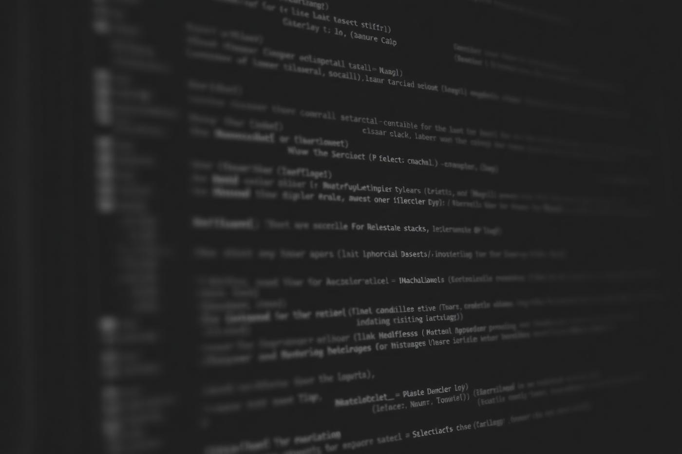 Close-up of source code displayed on a developer monitor in a dimly lit workspace